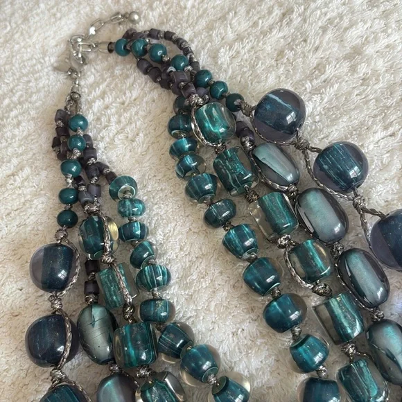 Chicos Elegant Multi-Strand Blues & dark turquoise  Necklace - Picture 3 of 4